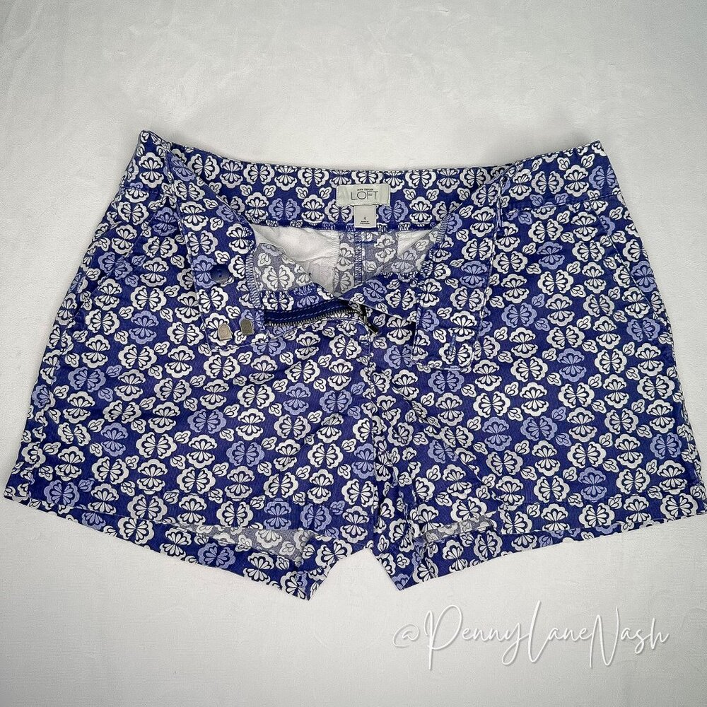 Ann Taylor Loft Patterned Shorts Blue/White - Picture 8 of 10